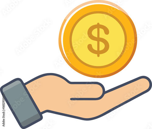 Hand holding golden coin with dollar sign vector