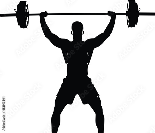 Silhouette of a weightlifter lifting a barbell overhead strength and determination fitness lifestyle
