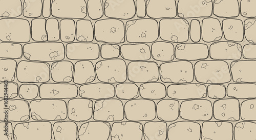 Close-up of a weathered stone wall, showing detailed texture and design.