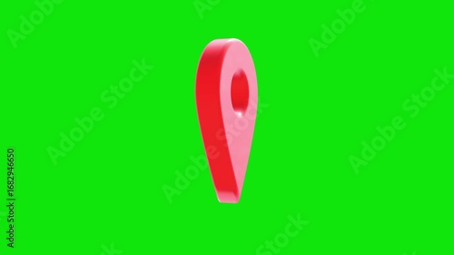 red map location pin bouncing on chroma key background, 4k location icon animation, 3d Location map pin pointer on GPS Map tracker animation, Map pin 4K Resolution, Loopable.