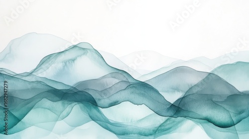Wallpaper Mural Abstract painting of rolling hills in teal and blue tones Torontodigital.ca