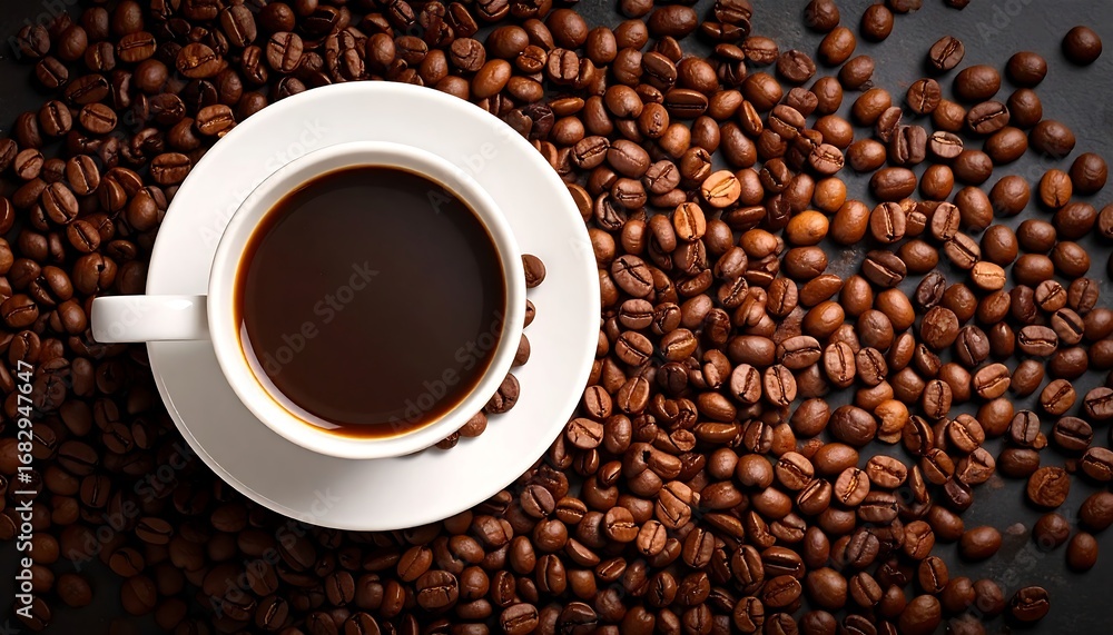 Fototapeta premium Aromatic Coffee Beans and Freshly Brewed Coffee Cup