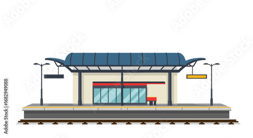 Modern urban train station platform with canopy in flat design