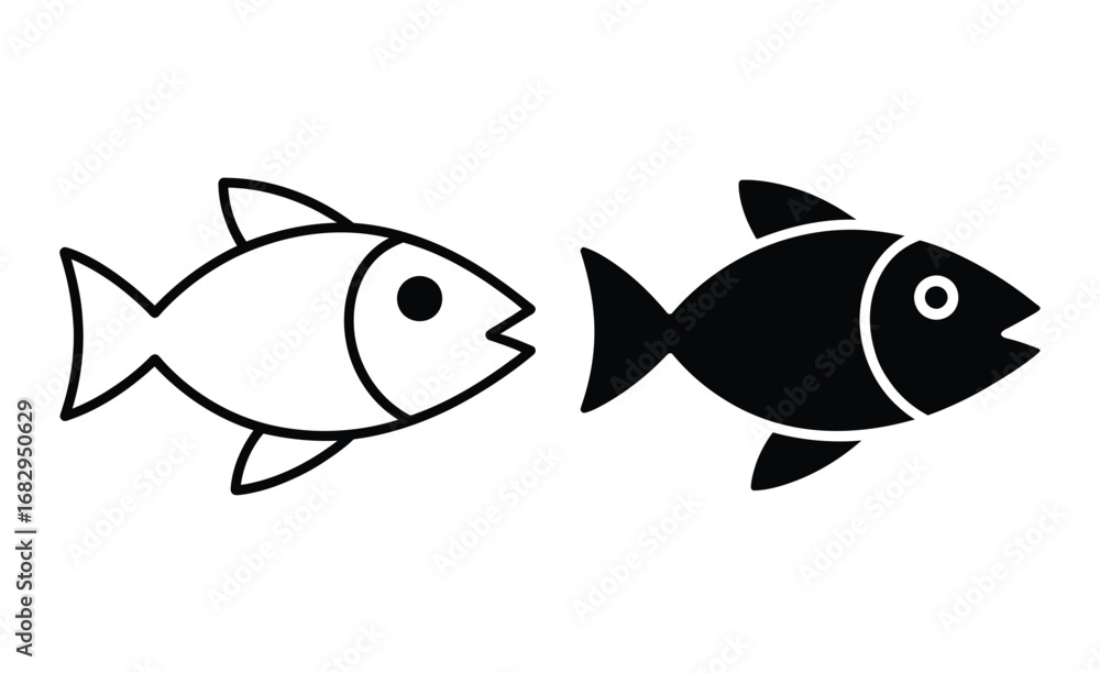 Fototapeta premium WebSleek, modern fish icons in black and white offer a clean, versatile visual for any aquatic or data-driven project needing a simple, elegant touch.