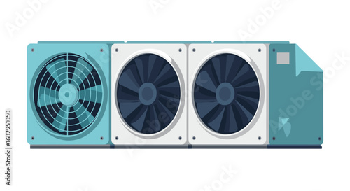 Modern hvac cooling system with dual fans in flat style