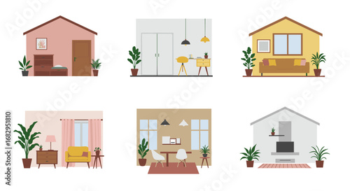 Modern home interiors collection featuring minimalist and cozy room designs