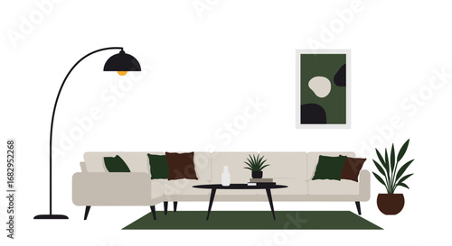 Modern minimalist living room with contemporary furniture and decor