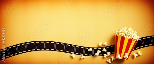 Retro movie night flyer design with filmstrip and popcorn on aged paper,   cinema design,  paper