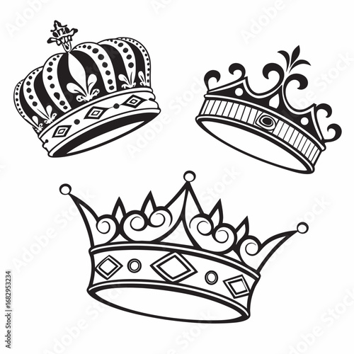 Collection of three crowns representing royalty and power