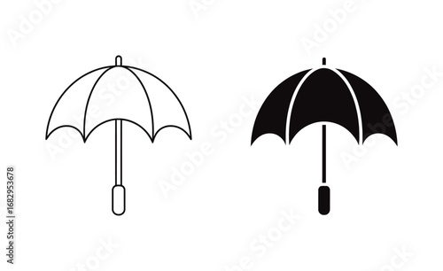 WebDiscover essential protection with clean, modern umbrella icons offering both outline and solid fill designs for versatile use in weather or safety themes.