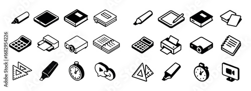 Isometric Tutoring Tools Icons