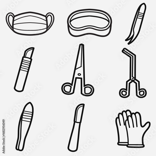set of surgery tool with outline style good for icon, symbol, element design, coloring book, etc