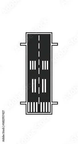 Black and white airport runway graphic, perfect for aviation, travel, and transportation projects, creating visually appealing designs.