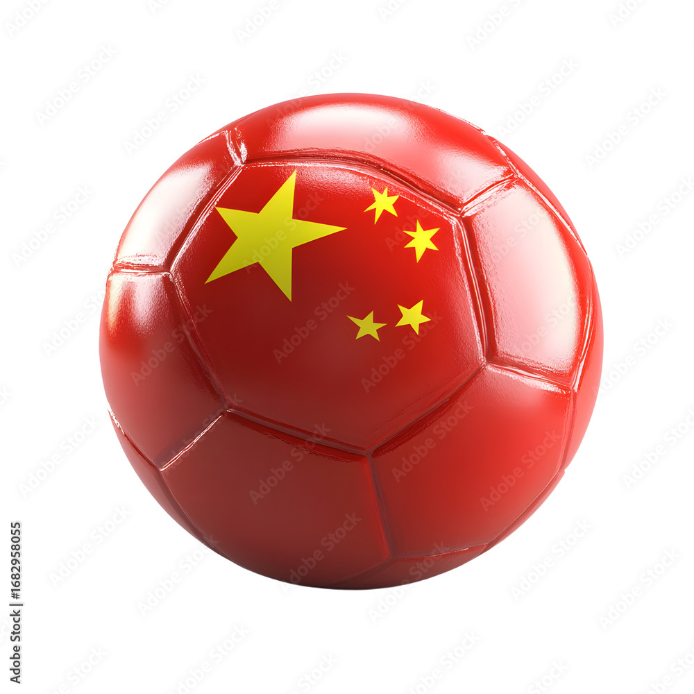 Fototapeta premium Soccer Ball with China Flag Isolated on White Background for Sports Marketing