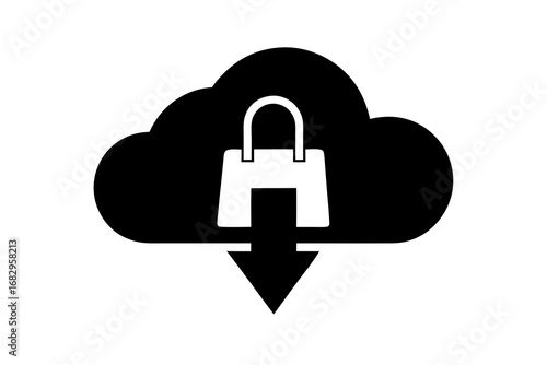 Cloud Download with Lock Icon – Secure Data Transfer Symbol for Cybersecurity, Cloud Storage, and Digital Privacy