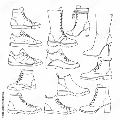 Collection of Hand-Drawn Boots and Shoes