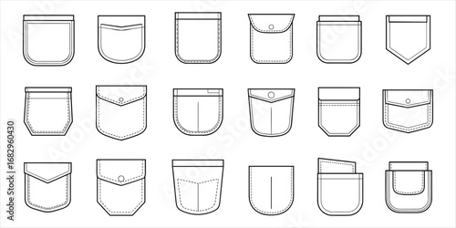 Collection of various styles of flat fashion pockets for clothing design and illustration vector
