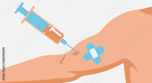 Medical concept of immunization with a vaccine injection into an arm, illustrating preventative healthcare and treatment