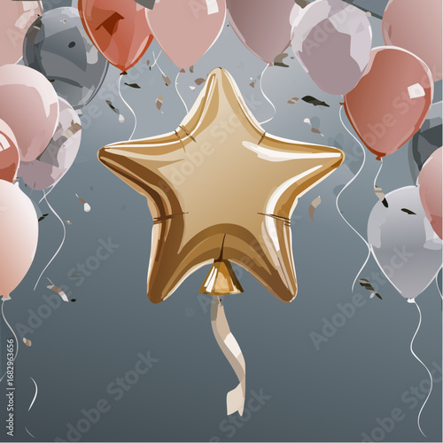 Festive Celebration with Star Balloon and Confetti