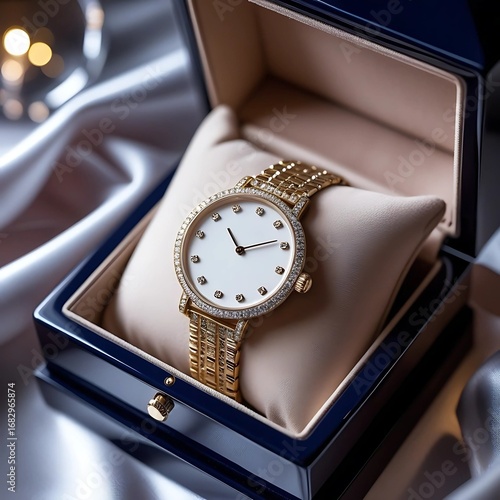 Luxury wristwatch in a gift box.