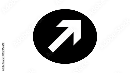 Minimalist white arrow pointing upward inside black circular background, modern icon for financial growth, analytics, and digital interface use