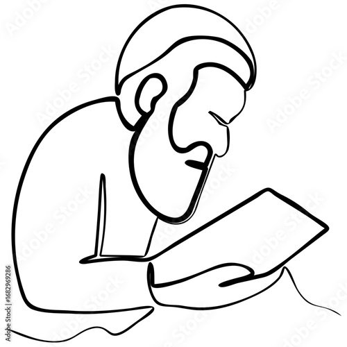 Praying man outline. Jewish faith sketch. Minimal religion symbol.