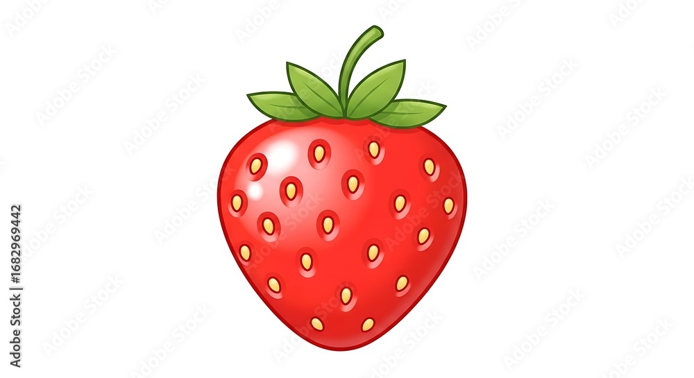 Fototapeta premium Vibrant fresh strawberry with green leaves and seeds, perfect for healthy eating and summer themes