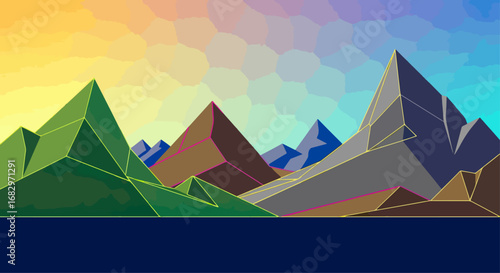 Colorful geometric mountain landscape illustration