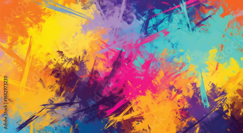 Adobe illustrator artwork vector illustration of vibrant abstract brush strokes in bold colors, dynamic textures, and energetic composition