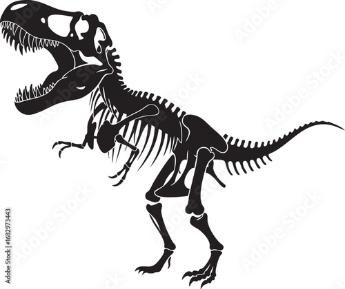 T-Rex Skeleton Silhouette – Fierce Tyrannosaurus Rex Dinosaur Bones Vector Illustration