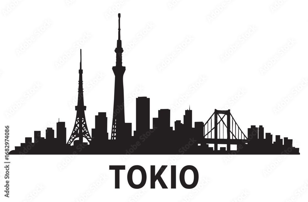 Fototapeta premium black silhouette of Tokyo city Vector on gray background