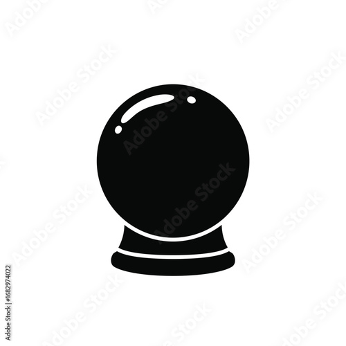 Black crystal ball icon on white magic sphere