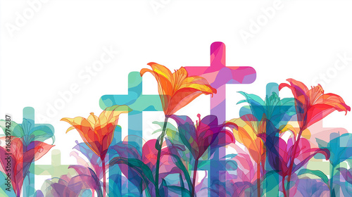 Lily, cross, Jesus, church, resurrection, Lent, God, prayer, praise, hallelujah, purity, saint, faith, belief, love, service, white lily, purity, devotion, flower, floral, pattern, illustration