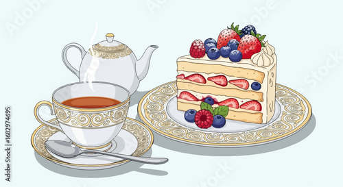 Tea time dessert illustration