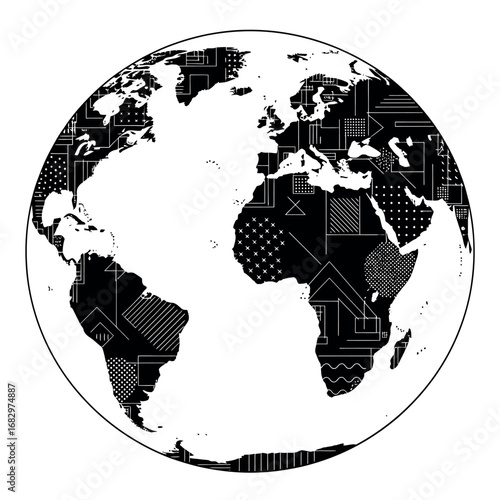 Vector illustration of world map illustration with geometric patterns