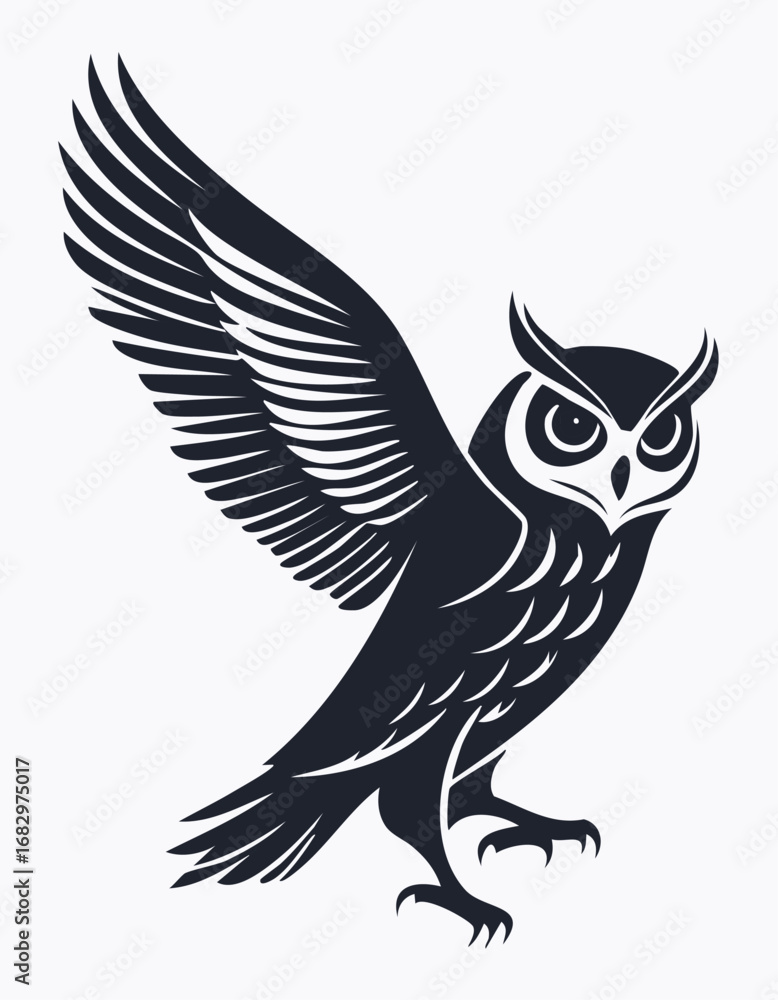 Obraz premium Owl Bird Aves Animal Vector Logo in Black and White, Minimalist and Simple Design, Perfect for Wildlife Branding, Nature Illustration, and Unique Animal Identity 
