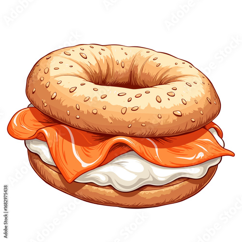 Bagel sandwich with smoked salmon and cream cheese filling  