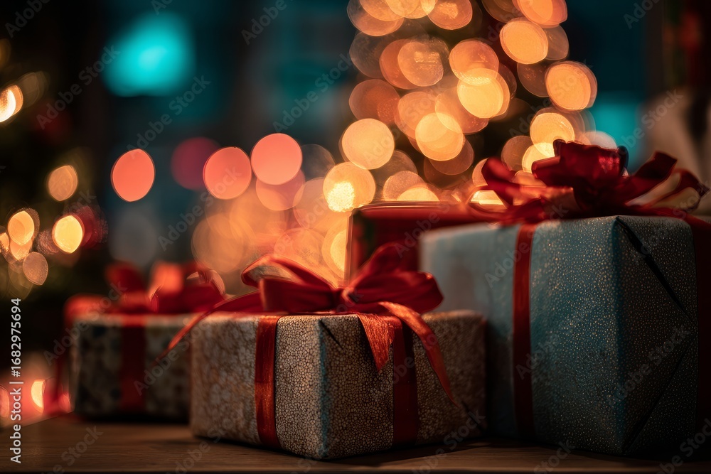 Fototapeta premium Holiday Gifts Await Under Sparkling Lights
