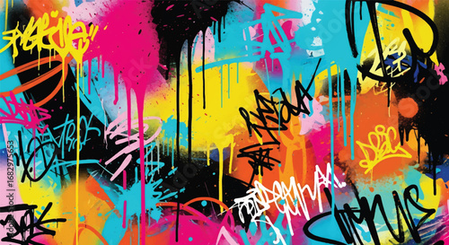 Adobe illustrator artwork vector illustration of abstract graffiti art with vibrant brush strokes, chaotic layers, and urban street style in bold colors for edgy creative design projects