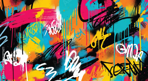 Adobe illustrator artwork vector illustration of abstract graffiti art with vibrant brush strokes, chaotic layers, and urban street style in bold colors for edgy creative design projects