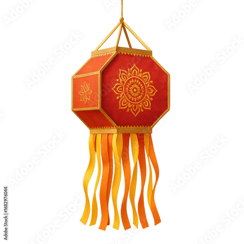 Aakash Kandil (Diwali lantern) — orange kandeel with ribbons, PNG on transparent background