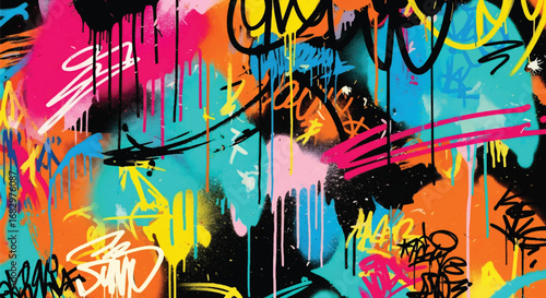 Adobe illustrator artwork vector illustration of abstract graffiti art with vibrant brush strokes, chaotic layers, and urban street style in bold colors for edgy creative design projects