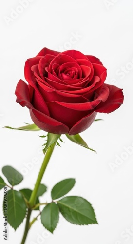 Wallpaper Mural Beautiful red rose flower isolated on white background with green stem Torontodigital.ca