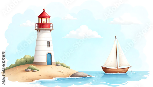 Wallpaper Mural lighthouse on the beach, ship, boat, 32K Resolution Torontodigital.ca