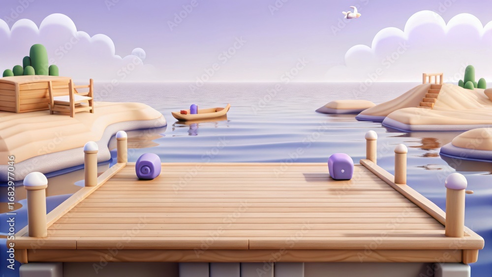 Fototapeta premium 3d serene beach dock with calm water and gentle waves