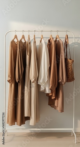 Wallpaper Mural Stylish neutraltoned clothing collection on a minimalist rack Torontodigital.ca