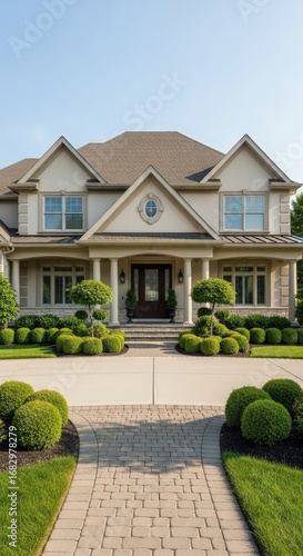 Wallpaper Mural Luxurious twostory suburban house with landscaped garden and driveway Torontodigital.ca
