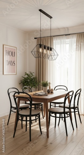 Wallpaper Mural Modern dining room with wooden table and metal chairs by window Torontodigital.ca