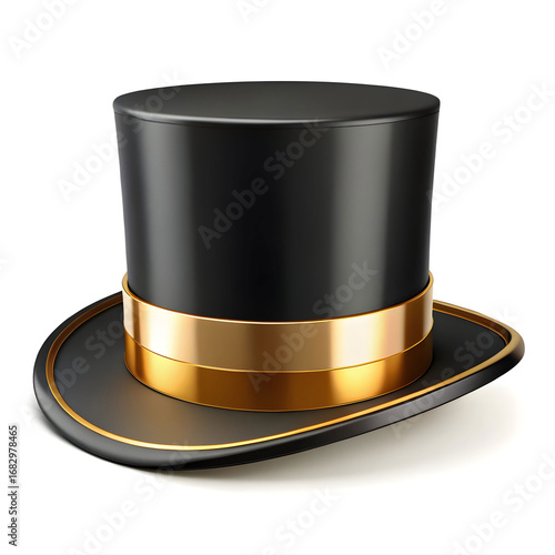 Elegant Black Top Hat with Gold Band:  Perfect for Design Projects & Illustrations