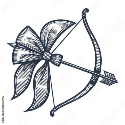 Bow and Arrow with Ribbon: Vintage Illustration, Cupid's Arrow Design, Romantic Graphic